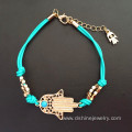 Gold Hamsa Evil Eye Diamond Necklace With Turquoise Beads